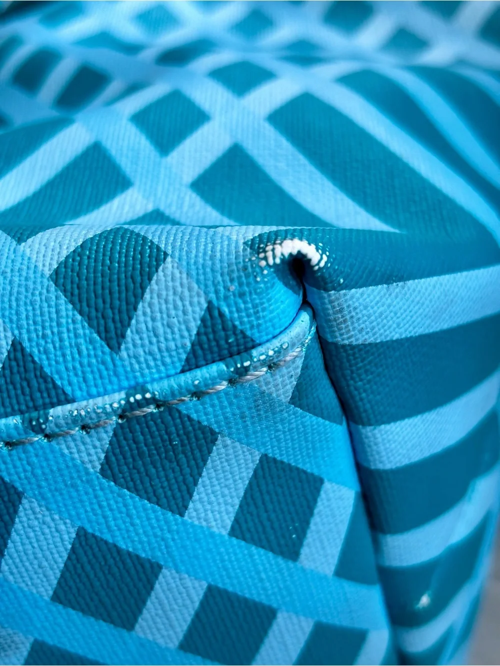 Jonathan Adler Teal Geometric Print Zip Top Tote Shoulder Bag